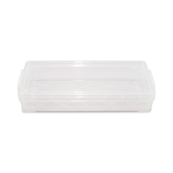 ADVANTUS CORPORATION Super Stacker Pencil Box, Plastic, 8.25 x 3.75 x 1.5, Clear