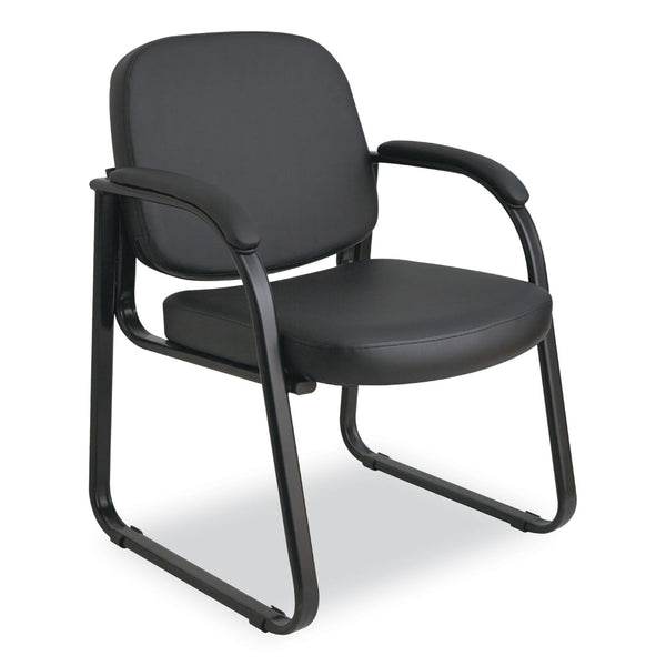 ALERA Alera Genaro Series Faux Leather Half-Back Sled Base Guest Chair, 25" x 24.80" x 33.66", Black Seat, Black Back, Black Base