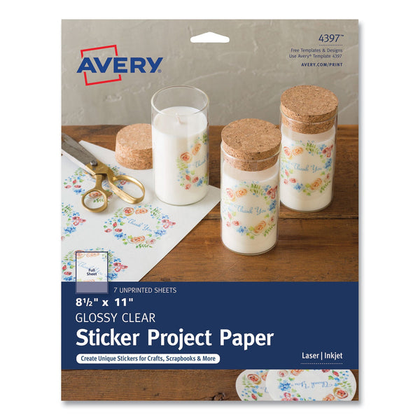 Avery Sticker Project Paper Laser/Inkjet Multipurpose Labels, 11 x 8.5, Glossy Clear, 1 Label/Sheet, 7 Sheets/Pack Flipcost Flipcost