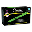 Sharpie® Pocket Style Highlighters, Fluorescent Green Ink, Chisel Tip, Green Barrel, Dozen