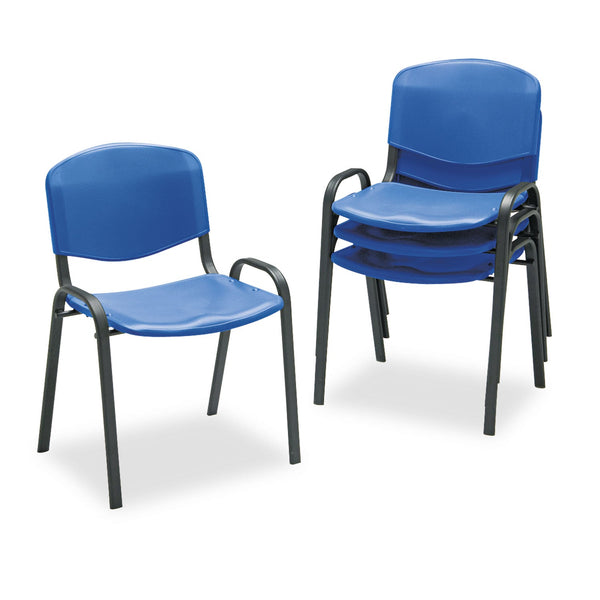 SAFCO PRODUCTS Stacking Chair, Supports Up to 250 lb, 18" Seat Height, Blue Seat, Blue Back, Black Base, 4/Carton