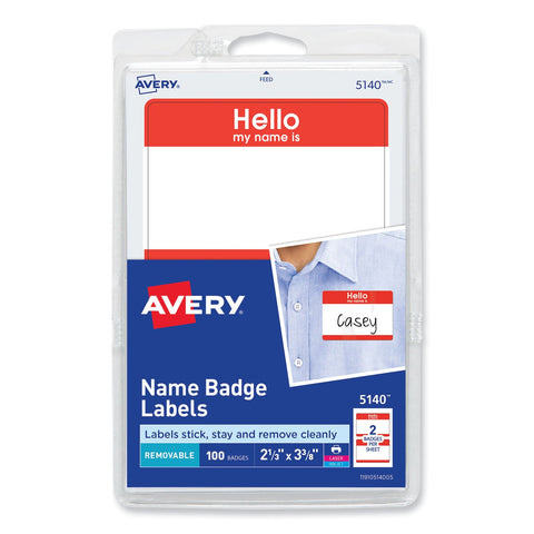 Printable Self-Adhesive Name Badges, 2 1/3 x 3 3/8, Red 