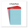 Perforated Ruled Writing Pads, Narrow Rule, Red Headband, 50 Assorted Pastels 5 x 8 Sheets, 6/Pack Flipcost Flipcost