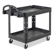 RUBBERMAID COMMERCIAL PROD. Heavy-Duty Utility Cart with Lipped Shelves, Plastic, 2 Shelves, 500 lb Capacity, 25.9" x 45.2" x 32.2", Black