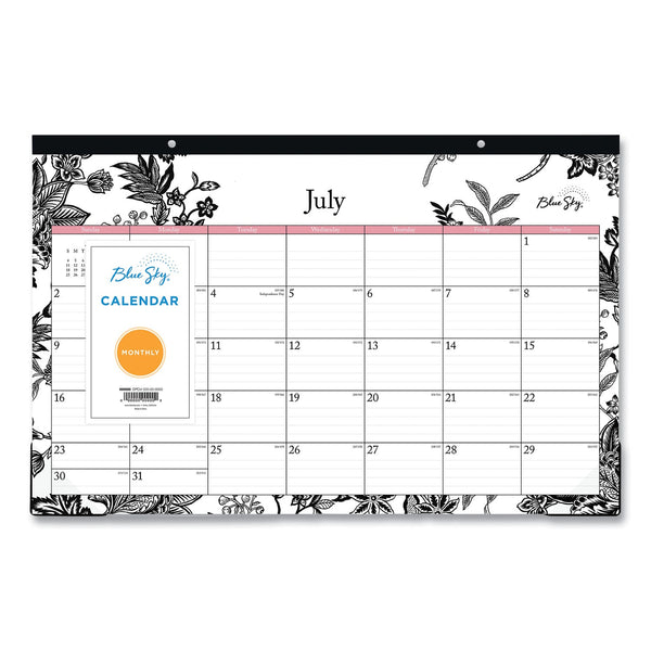 Blue Sky® Analeis Academic Year Desk Pad Calendar, Floral Artwork, 17 x 11, White/Black/Pink Sheets, 12-Month (July to June): 2023-2024