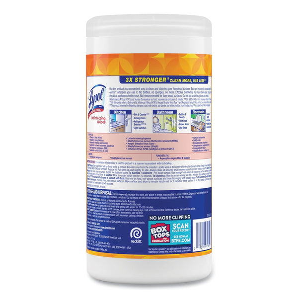 RECKITT BENCKISER Disinfecting Wipes, 1-Ply, 7 x 7.25, Mango and Hibiscus, White, 80 Wipes/Canister, 6 Canisters/Carton