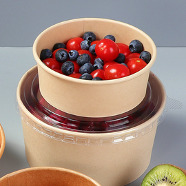 Customized Bamboo Biodegradable Disposable Kraft Paper Salad Bowl With Lid for Food Paper Container Disposable Paper Bowls