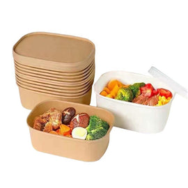 Ebelee Customized Bamboo Biodegradable Disposable Kraft Paper Salad Bowl With Lid for Food Paper Container